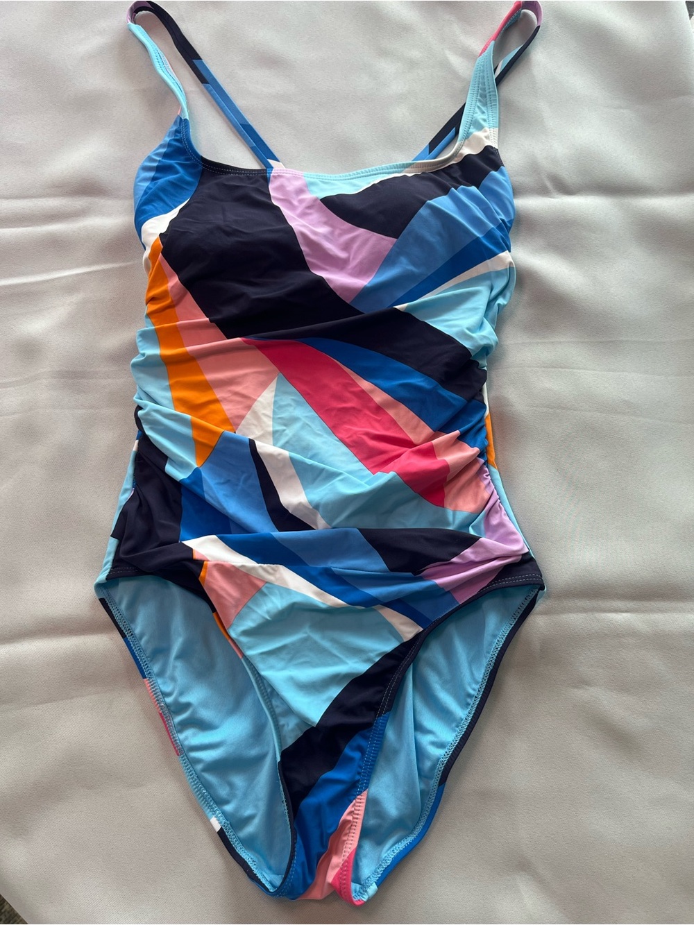 Nautica Multicolor Geometric One-Piece Swimsuit in Blue, Pink & Orange